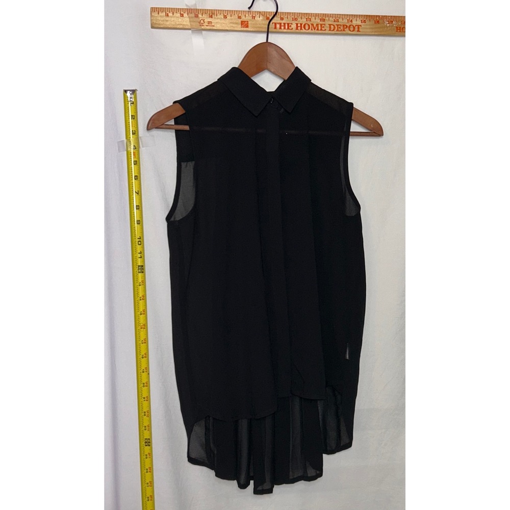 Sparkle & Fade Black Sleeveless Collared Button Up Chiffon Shirt Top Size S